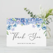 ブルーモダンアジサイフローラブライダルシャワー サンキューカード (スタンド正面)