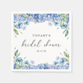ブルーモダンアジサイフローラブライダルシャワー スタンダードカクテルナプキン (正面)