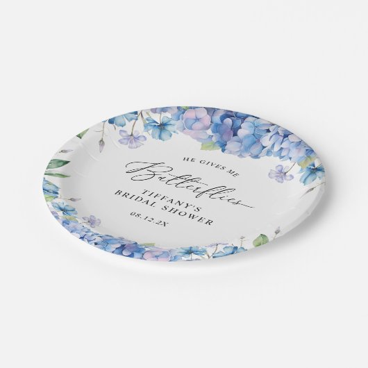 ブルーモダンアジサイフローラブライダルシャワー ペーパープレート (アングル)