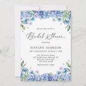 ブルーモダンアジサイフローラブライダルシャワー 招待状 (正面)