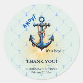 ブルーモダンアホイ！いかり航海のベビシャワー ラウンドシール (正面)