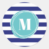 ブルーモダンアンドアクアストライプモノグラム ラウンドシール (正面)