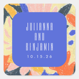 ブルーモダンアート抽象芸術ボ結婚タニカルカスタム スクエアシール