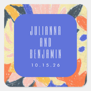 ブルーモダンアート抽象芸術ボ結婚タニカルカスタム スクエアシール
