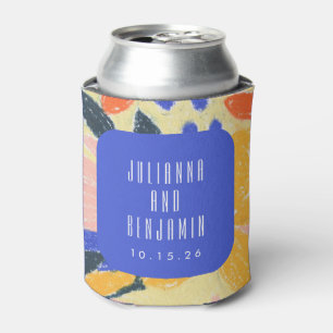 ブルーモダンアート抽象芸術ボ結婚タニカルカスタム 缶クーラー