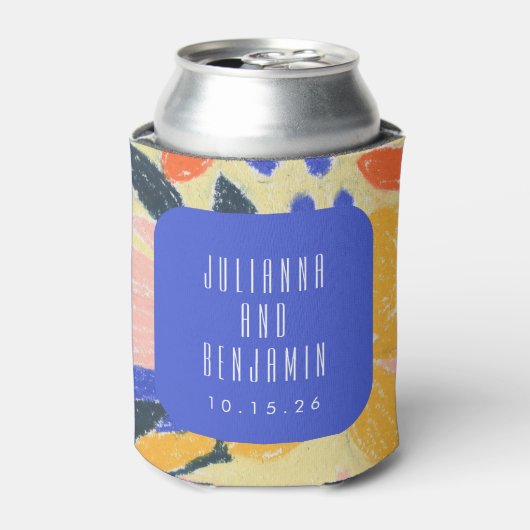ブルーモダンアート抽象芸術ボ結婚タニカルカスタム 缶クーラー (缶正面)