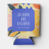 ブルーモダンアート抽象芸術ボ結婚タニカルカスタム 缶クーラー (正面)