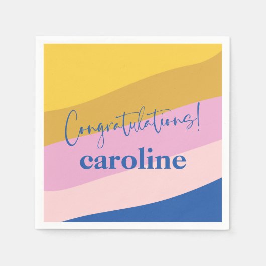 ブルーモダンイエローカスタム卒業生 スタンダードカクテルナプキン (正面)