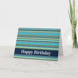 ブルーモダンイエローグリーンストライプハッピーバースデー カード