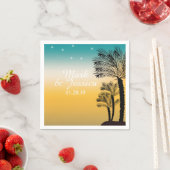 ブルーモダンイエローサンセットトロピカルビーチパームズ スタンダードカクテルナプキン (インサイチュ)