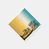 ブルーモダンイエローサンセットトロピカルビーチパームズ スタンダードカクテルナプキン (角)