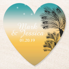 ブルーモダンイエローサンセットトロピカルビーチパームズ ペーパーコースター