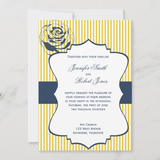 ブルーモダンイエローストライプ結婚式招待状 招待状 (正面)