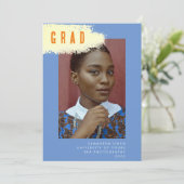 ブルーモダンイエロースプラッシュ卒業写真グラード 案内状 (スタンド正面)