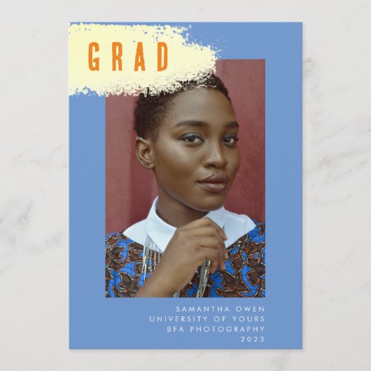 ブルーモダンイエロースプラッシュ卒業写真グラード 案内状 (正面)