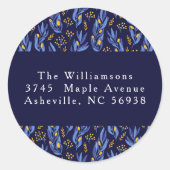 ブルーモダンイエローハヌカーフローラ差出人住所 ラウンドシール (正面)