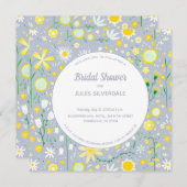 ブルーモダンイエローフローラブライダルシャワー 招待状 (正面/裏面)