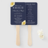 ブルーモダンイエローローズスクリプト結婚式 プログラム ハンドファン (正面&裏面)