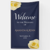 ブルーモダンイエローローズフローラ結婚ズウェルカム 横断幕 (縦)