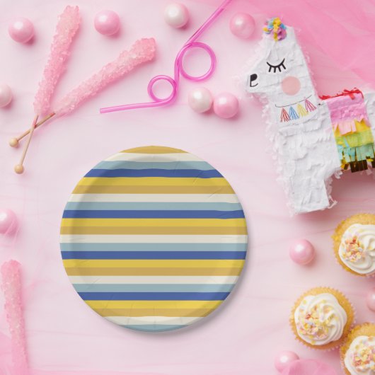 ブルーモダンイエロー金ゴールドクリーストライプムHanukkah ペーパープレート (パーティー)