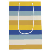 ブルーモダンイエロー金ゴールドクリーストライプムHanukkah ミディアムペーパーバッグ (裏面)