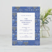 ブルーモダンイエロー(ユダヤ教)メノラーハヌカーパーティー 招待状 (スタンド正面)