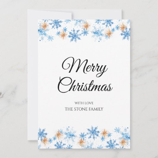 ブルーモダンウィンタースノーフレーククリスマス シーズンカード (正面)