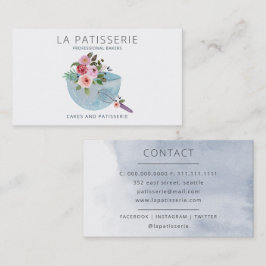 ブルーモダンウォーターフローラベーカリーパティシシェフ 名刺