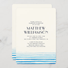 ブルーモダンウォーター色ストライプ洗礼招待状 招待状