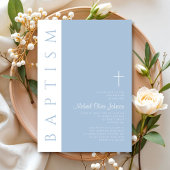 ブルーモダンエレガントクロスボーイバプテスマ 招待状