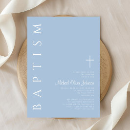 ブルーモダンエレガントクロスボーイバプテスマ 招待状