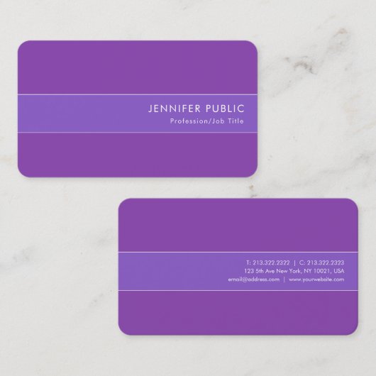 ブルーモダンエレガントバイオレットソフトシルクフィニッシュルックス 名刺 (正面/裏面)