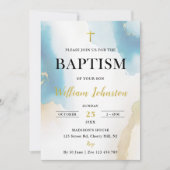 ブルーモダンエレガントバプテスマ招待状 招待状 (正面)