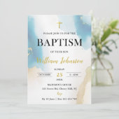 ブルーモダンエレガントバプテスマ招待状 招待状 (スタンド正面)