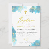 ブルーモダンエレガントバプテスマ招待状 招待状 (正面)