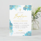 ブルーモダンエレガントバプテスマ招待状 招待状 (スタンド正面)