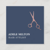 ブルーモダンエレガントバラ金ゴールド美容師 スクエア名刺 (正面)