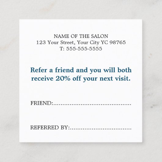 ブルーモダンエレガントホワイト美しい 紹介カード (裏面)