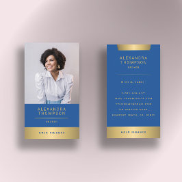 ブルーモダンエレガント金ゴールドCEOプロフェッショナル写真 名刺