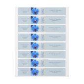 ブルーモダンオーキッドフローラ金ゴールドトリム招待状 ラップアラウンド宛名ラベル (シート)