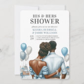 ブルーモダンカップルズシャワーブライダルシャワー 招待状 (正面)