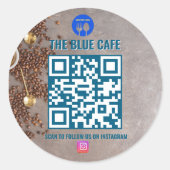 ブルーモダンカフェビジネスインスタンスQrコード ラウンドシール (正面)