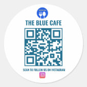 ブルーモダンカフェビジネスインスタンスQrコード ラウンドシール (正面)