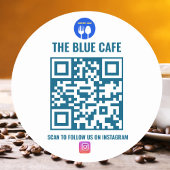 ブルーモダンカフェビジネスインスタンスQrコード ラウンドシール