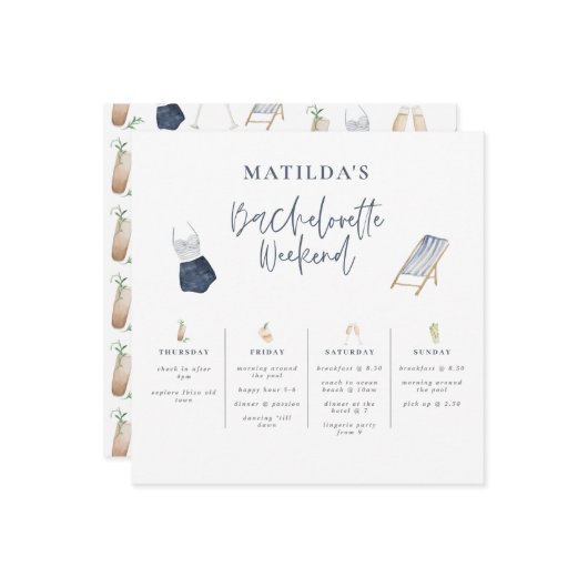 ブルーモダンガーリーバチェロレッテ週末の日程 (正面/裏面インサイチュ)