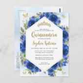 ブルーモダンガーリーフローラ金ゴールドキンセアニラ ポストカード (正面/裏面)