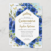 ブルーモダンガーリーフローラ金ゴールドキンセアニラ 招待状 (正面/裏面)