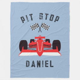 ブルーモダンキッズレッドレーシングカー フリースブランケット