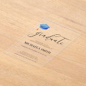 ブルーモダンキャップ高校写真卒業パーティー アクリル招待状 (レイダウン)