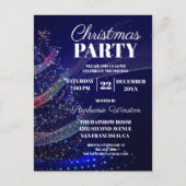 ブルーモダンクリスマスツリーパーティの招待状 ポストカード (正面)